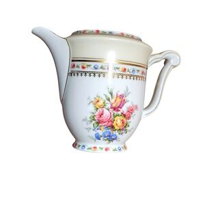 Raynaud Limoges Vintage Floral Cream Porcelain Pitcher Creamer Gold Trim
